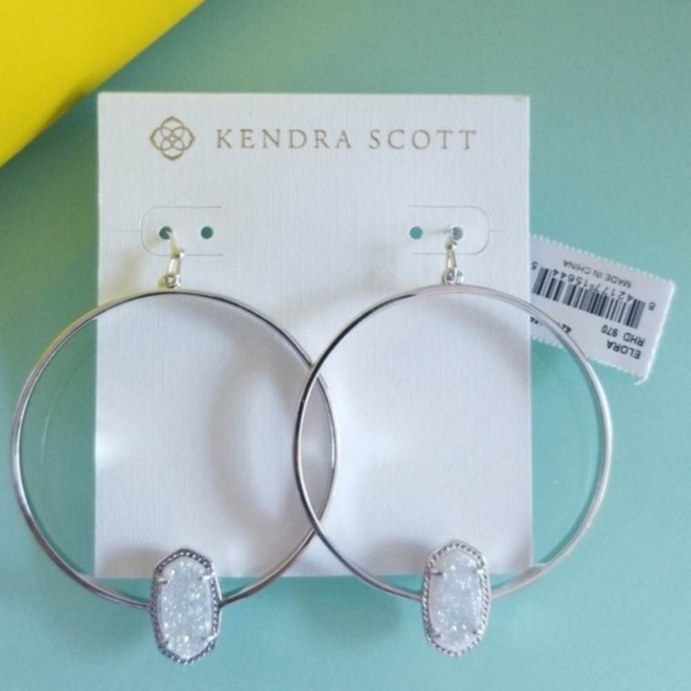 Kendra Scott Iridescent Drusy Elora silver earrings BNWT - Picture 2 of 7